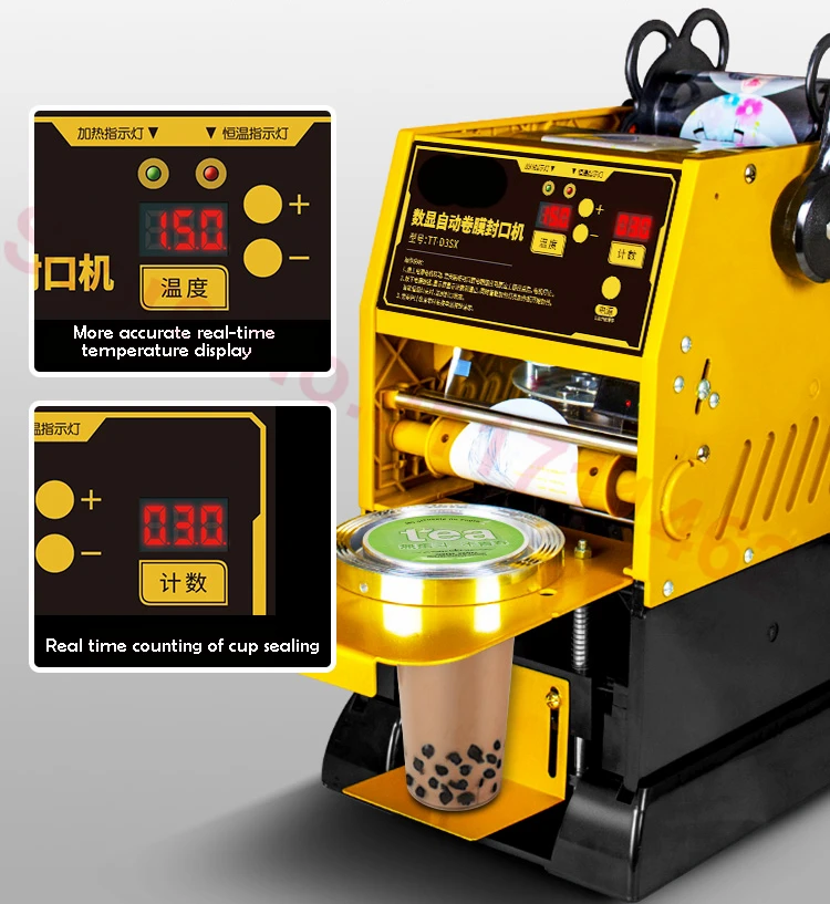 Plastic/Paper Cup Sealing Machine 300-400 Cups/Hour Electric Boba Bubble Milk Tea Coffee Smoothies Cup Sealer