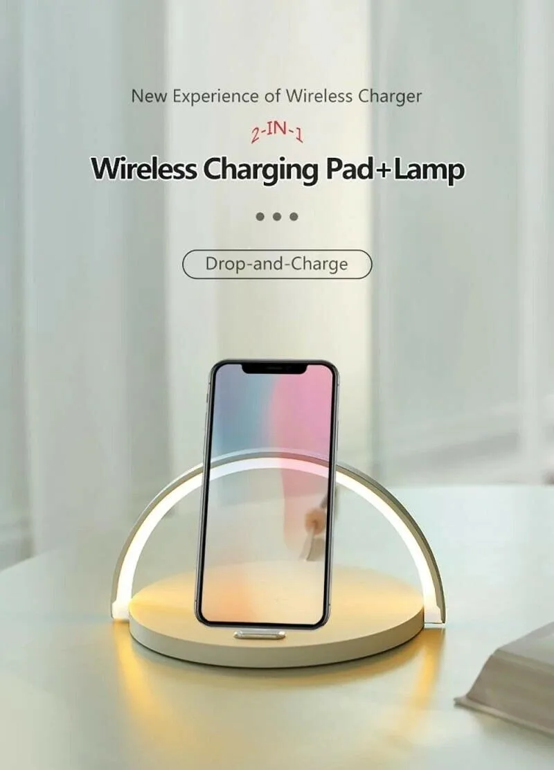 10 واط شاحن لاسلكي سريع LED لمبة مكتب سريع شاحن لاسلكي حامل هاتف قابل للتعديل شحن الجدول السرير ضوء الليل