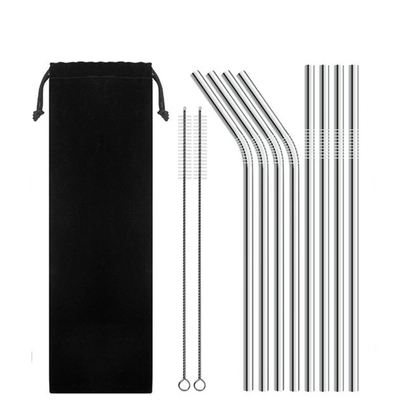 

Metal Straw Reusable Drinking Straws Stainless Steel Bag Straw 8pcs Straws + 2pcs Brushs + 1pcs Bag