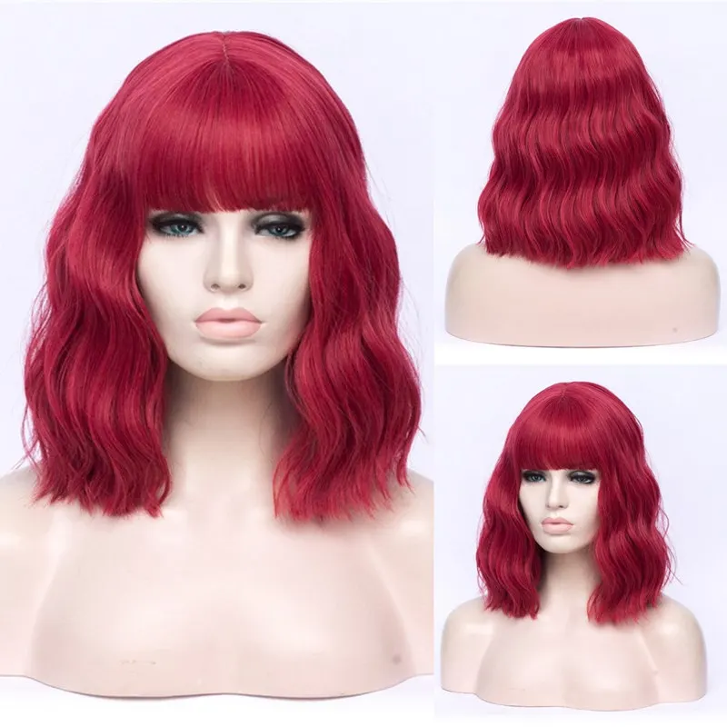 VICWIG Cosplay Wigs for Women Bobo Green Red Blue Purple Orange Black Pink Wig Short Curly Synthetic Wig With Bangs