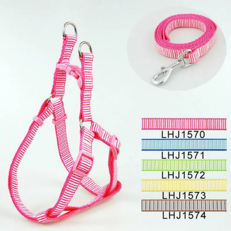 Classic Nylon Stripes Harness and Leash Lead Set, Pet Products Supplies, 1.5cm, 5 Colors, 10Pcs, Lot