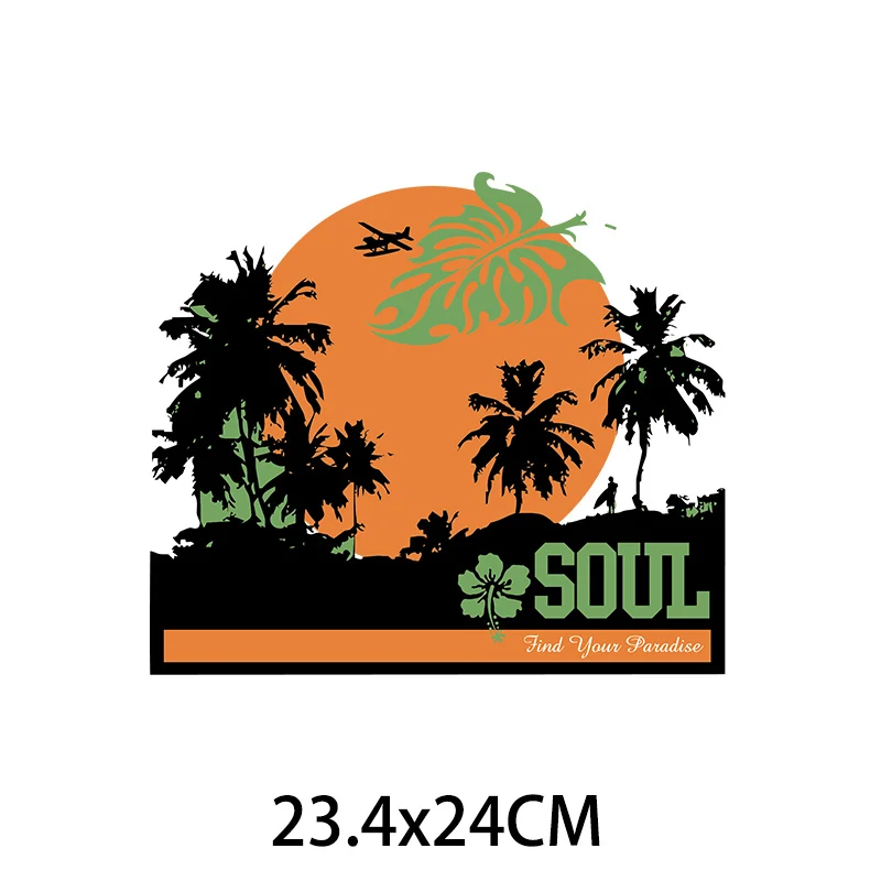 Summer Beach Coconut Tree Iron on Patches For DIY Heat Transfer Clothes T-shirt Thermal transfer stickers Decoration Printing