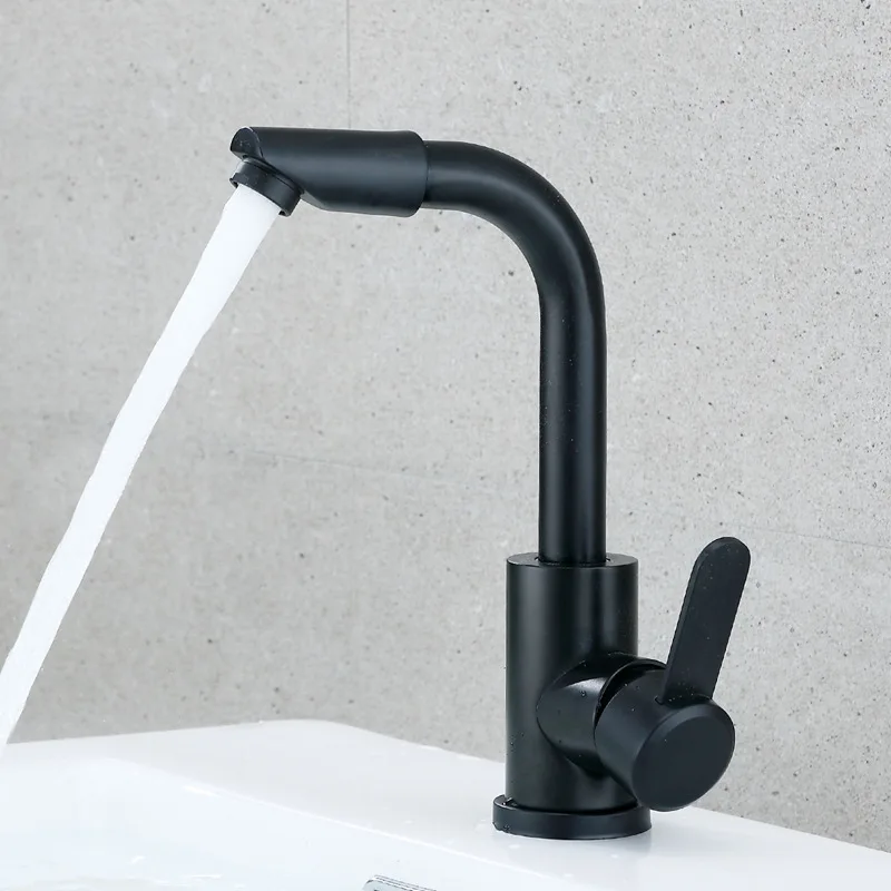 

Stainless Steel Black Paint Washbasin Faucet Single Hole Rotating Head Hot and Cold Mixing Basin Faucet Bathroom Basin Faucet