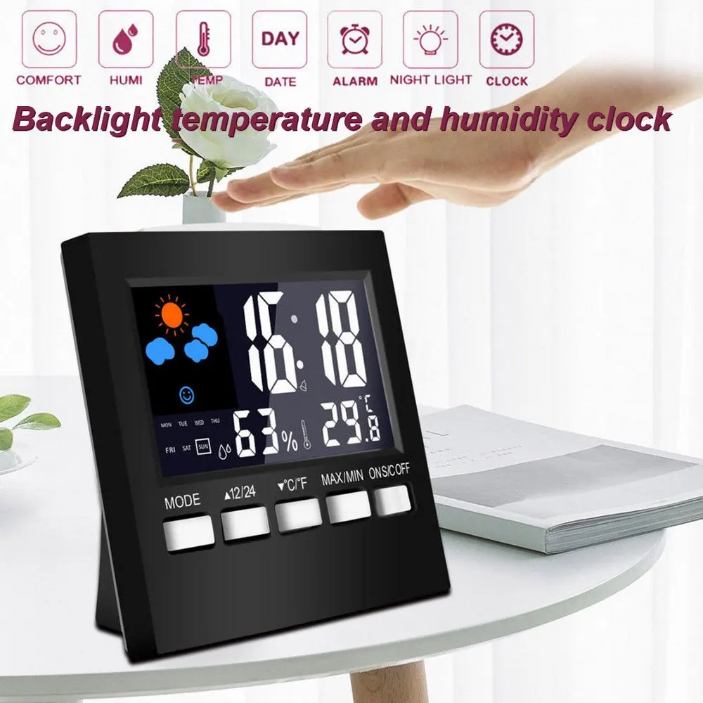 Digital Alarm Clock Led Time Display Temperature Detect, Snooze, Clocks for Bedroom Voice Activated Backlit Calendar Alarm Clock