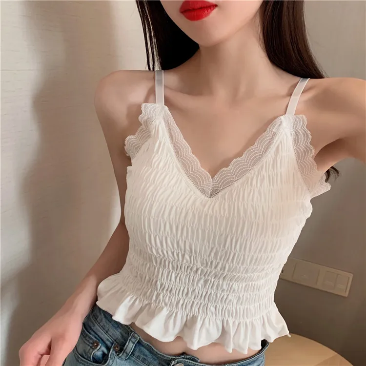 Lace Camisole Summer Outer Wear Design Feeling Beautiful Back with Tube Top Net Red Short Top