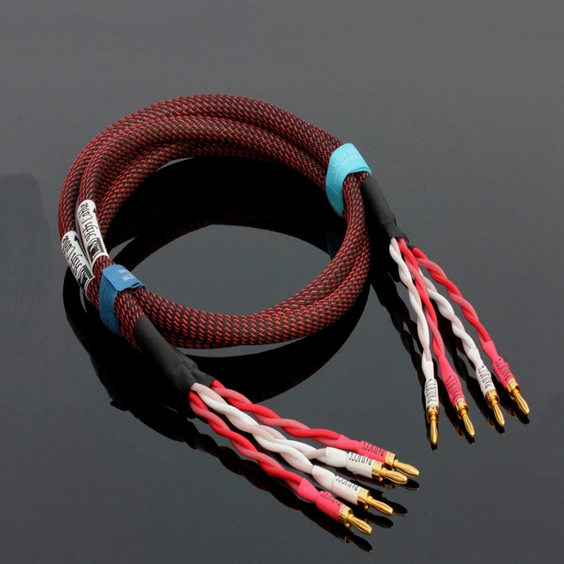 Pair hi-end  4N oxygen-free pure copper HIFI Audiophile Cable banana to banana  speaker audio cable