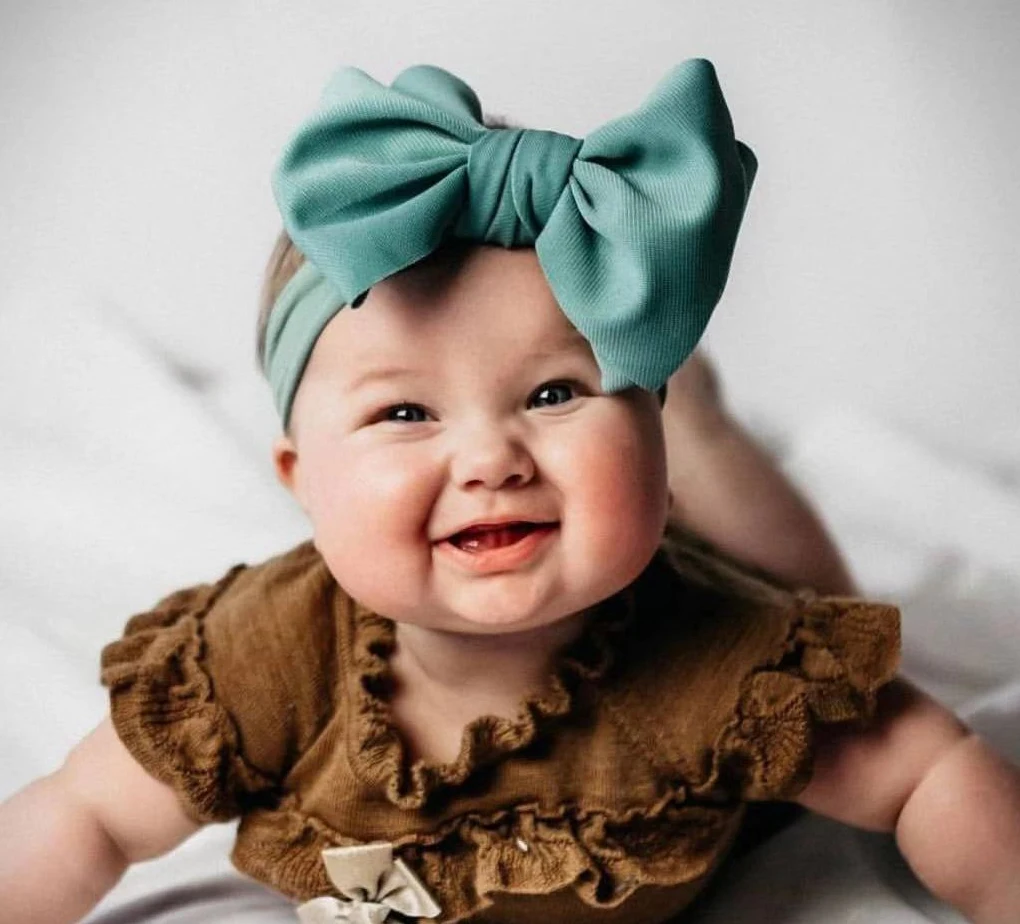 5 Pcs/lot Solid Bow Baby Turban Headband ElasticToddler Nylon Hair Bands Boy Girl Headwraps Handmade Hairbands Headpiece