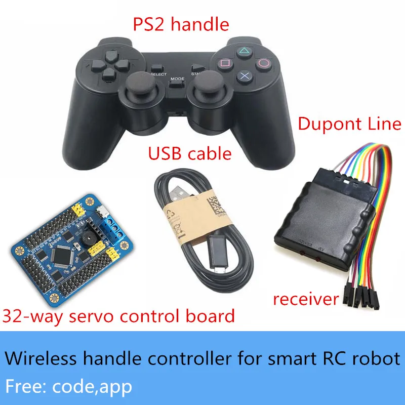 32-Channel Servo Control Board + PS2 Handle + Receiver Wireless Handle Kit For Smart RC Robot DIY For Arduino Free Code,App