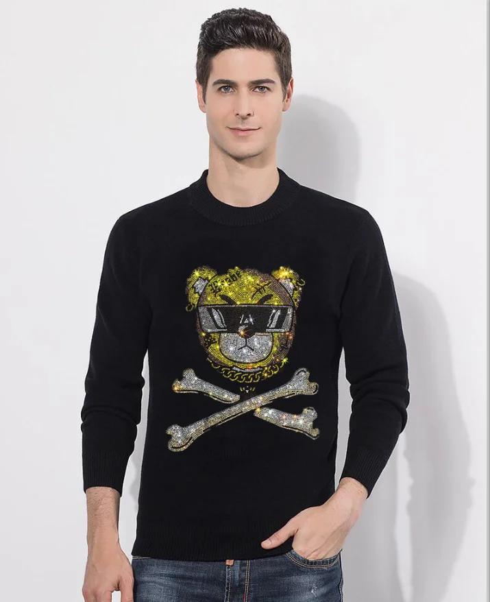 Drop shipping Brand sweater men pullover Rhinestone homme  Hot drill mens sweaters 2020