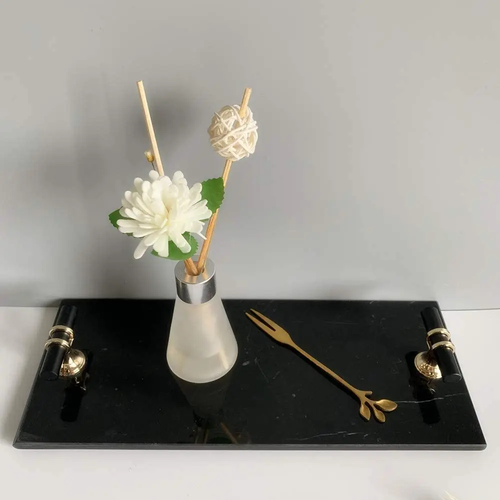 

Натуральсветильник легкий роскошный мраморный поднос, поднос для туалетного столика в ванную, ювелирные украшения поднос для парфюмерии с металлическими ручками