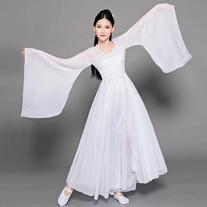 Elegant Classical Dance Ancient Costume Wide Sleeve Chiffon Dress Fairy Chinese Ethnic Folk Hanfu Adult Women Stage Performance