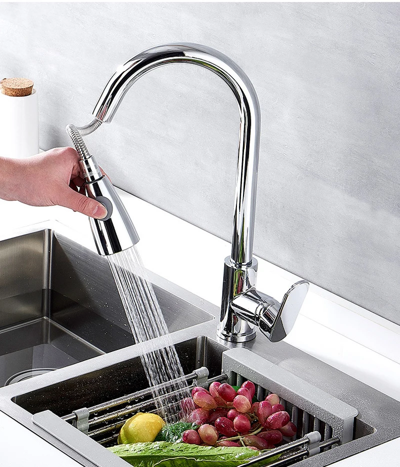 Robinet mitigeur d'eau chaude et froide, mitigeur extractible en laiton chromé pour évier de cuisine noir, robinet en acier inoxydable 304 à Rotation à 360 degrés, 2 fonctions