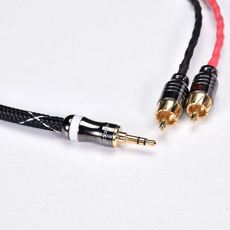 HIFI 3.5 مللي متر إلى 2 RCA ستيريو لتقوم بها بنفسك كابل Budweiser RCA + Canare المهنية بث الصوت-كابل 0.5 متر 1 متر 1.5 متر 2 متر