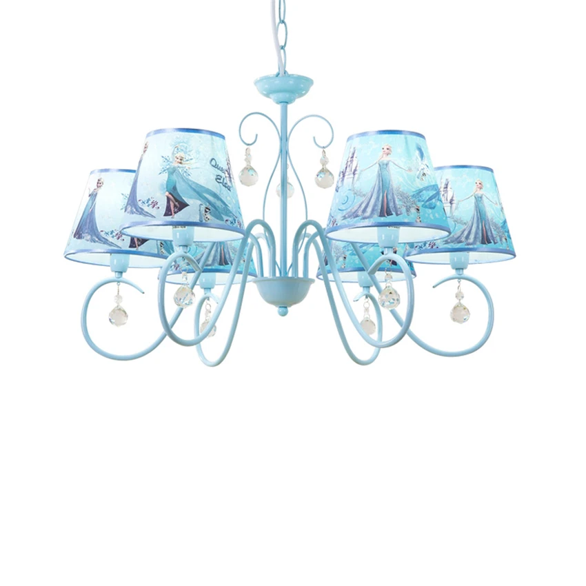 Blue Princess Aisha children's room cartoon chandeliers lights crystal girl bedroom study living room pendant lamps lighting