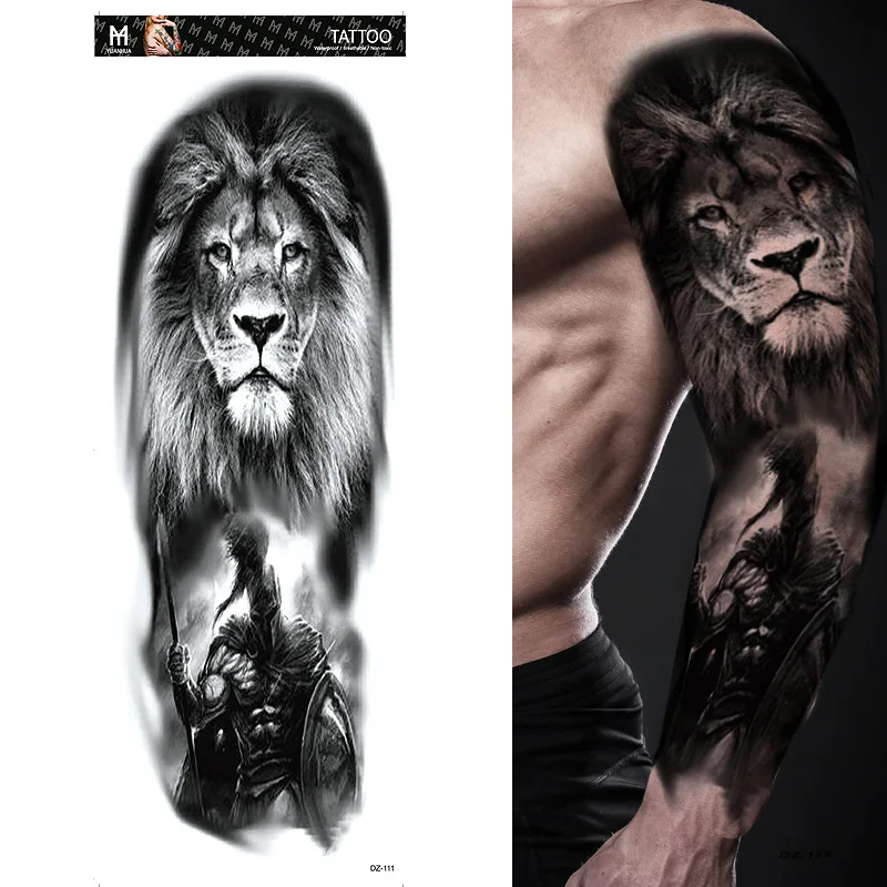 Large Arm Sleeve Lion Crown King Rose Waterproof Temporary Tattoo Sticker Fashion Wild Wolf Tiger Men Full Skull Totem Women