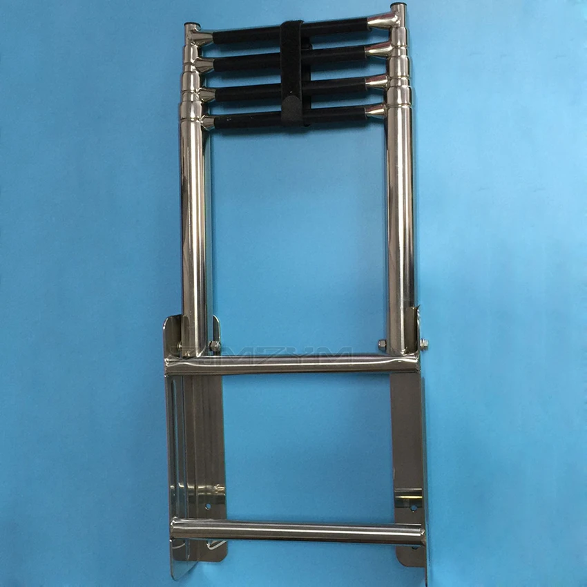 Marine 4-Step Boat Boarding Ladder Stainless Steel Telescopic Folding Ladder Boat Ladder Swimming Pool Ladder Boat Accessories