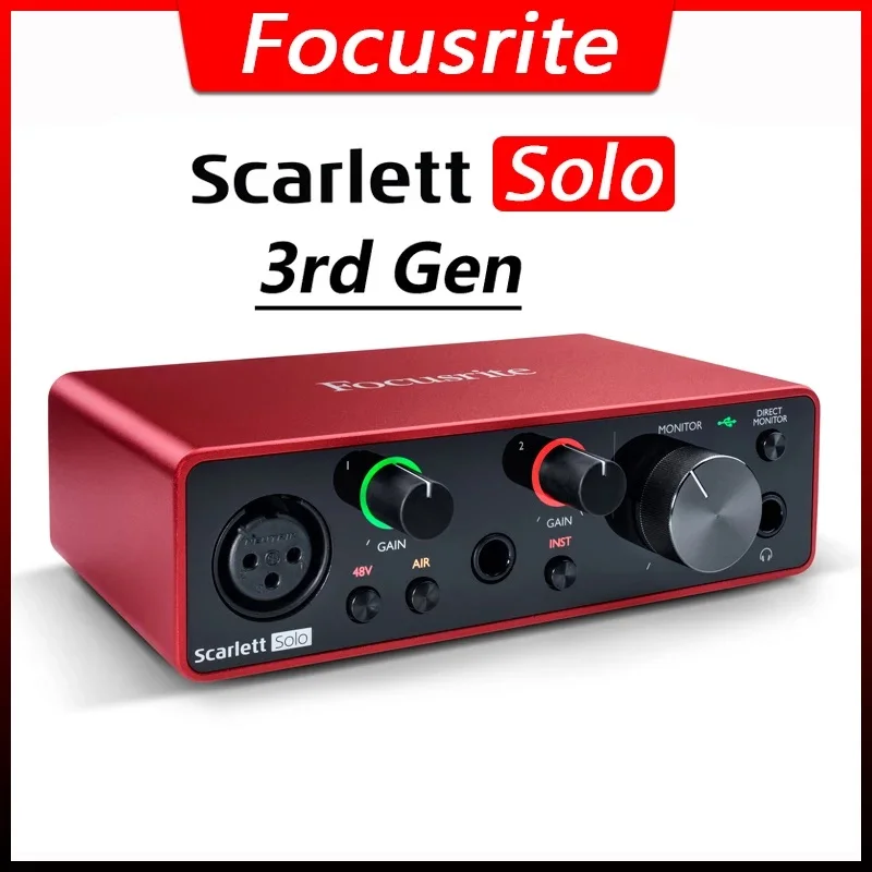 Усилитель для наушников Focusrite Scarlett Solo 3-го поколения, звуковая карта 24 бит/192 кГц AD-Конвертеры