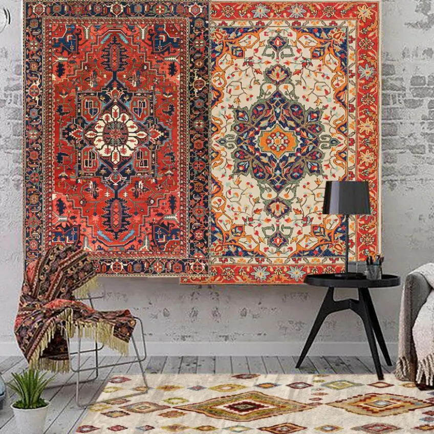 Nordic Morocco Retro Carpet Bedroom Living Room Sofa Coffee Table Mat Cushion Bohemian Ethnic Style Boho Rug Bedside Blanket