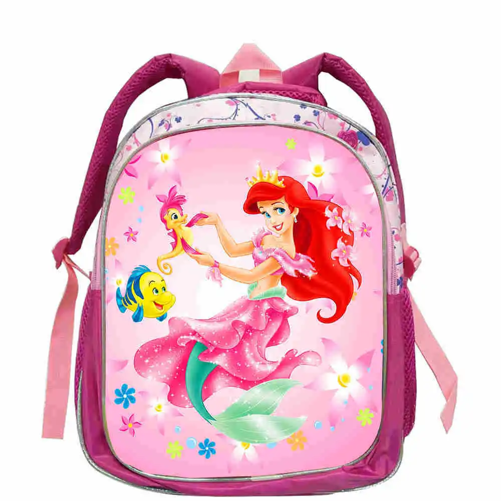 Disney Brand Cartoon Little Mermaid Ariel Princess Backpack Kids School Bag Kindergarten Pink Backpack for Girls 12inch