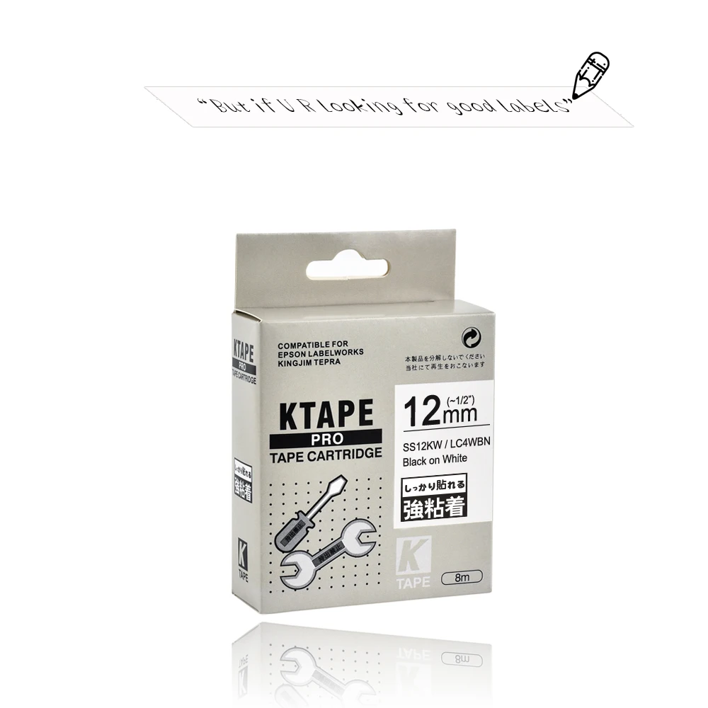 Epson label tape 12mm Black on White SS12KW LC4WBN ribbon cassette tape for KingJim label maker LW-300 LW400Epson label printer