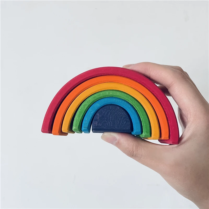 Mini Rainbow Stacker Blocks Wooden Toy Pastel Rainbow Toys Montessori Activity Cure Stress Reliever Toys for Children Kids Gifts