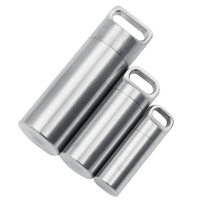 304 Stainless Steel Waterproof Mini Seal Pot Pills Portable Container Sealed Can Storage Bottles Keychain