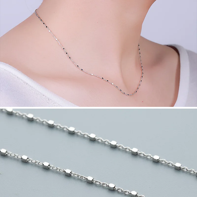 

MIQIAO 925 Sterling Silver O Chain For Women Necklace Square Bead Korean Fashion Jewellery Length 40 45 CM Choker Female