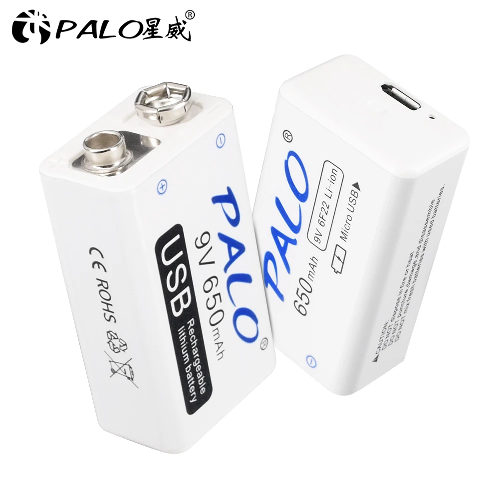 PALO 650mah 9V Li-ion Rechargeable Battery 6F22 9V Lithium Battery for RC Helicopter Model Microphone Toy Remote batteries