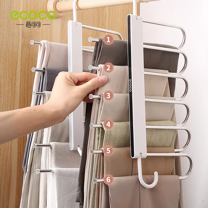 ECOCO Multi-functiona Trouser Storage Rack Adjustable Pants Tie Storage Shelf Closet Organizer Stainless Steel Clothes Hanger