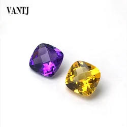 VANTJ Natural Amethyst Loose Gemstone Citrine Cushion Cut Checkboard for Diy Jewelry Mounting Women Party Gift Wholesale