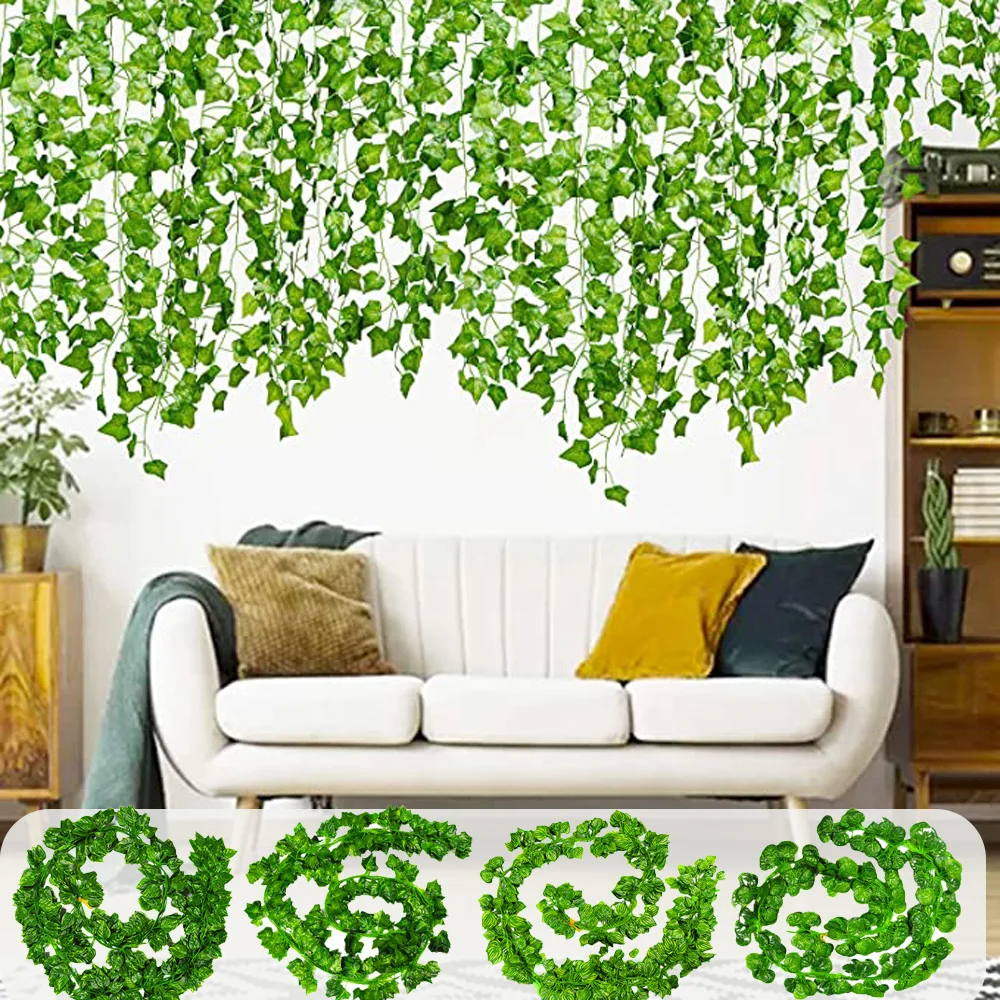 2.3M Artificial Ivy Leaf Garland Plants Fake Foliage Flowers Creeper Green Wall Climbing Vines Green Leaf Ivy Wreath Home Decor