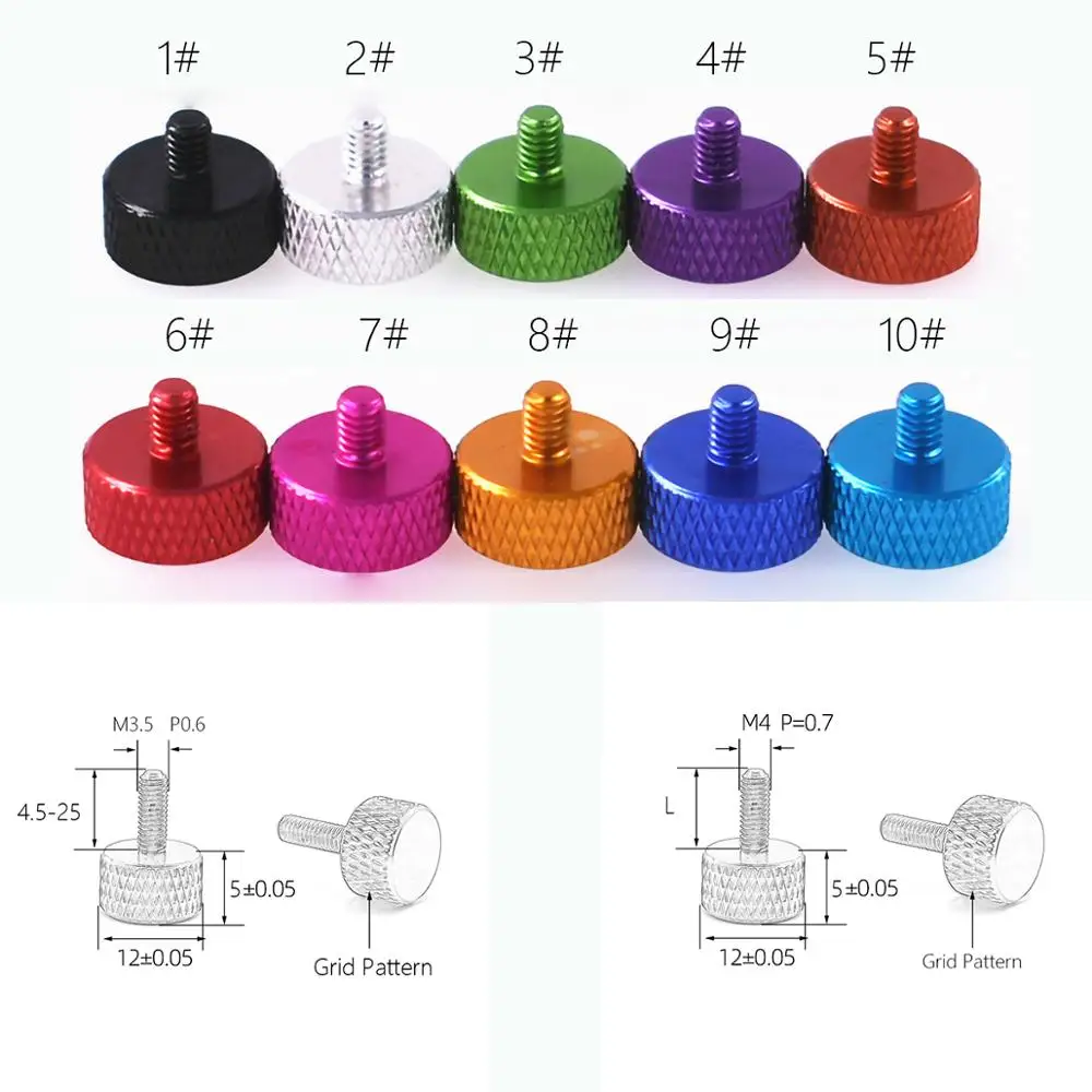 M3.5 M4 Knurled Thumbสกรูอลูมิเนียมแบนหัวสกรู,ความยาว 4.5 มม.-25 มม.,สีสันสกรูสำหรับกรณีคอมพิวเตอร์