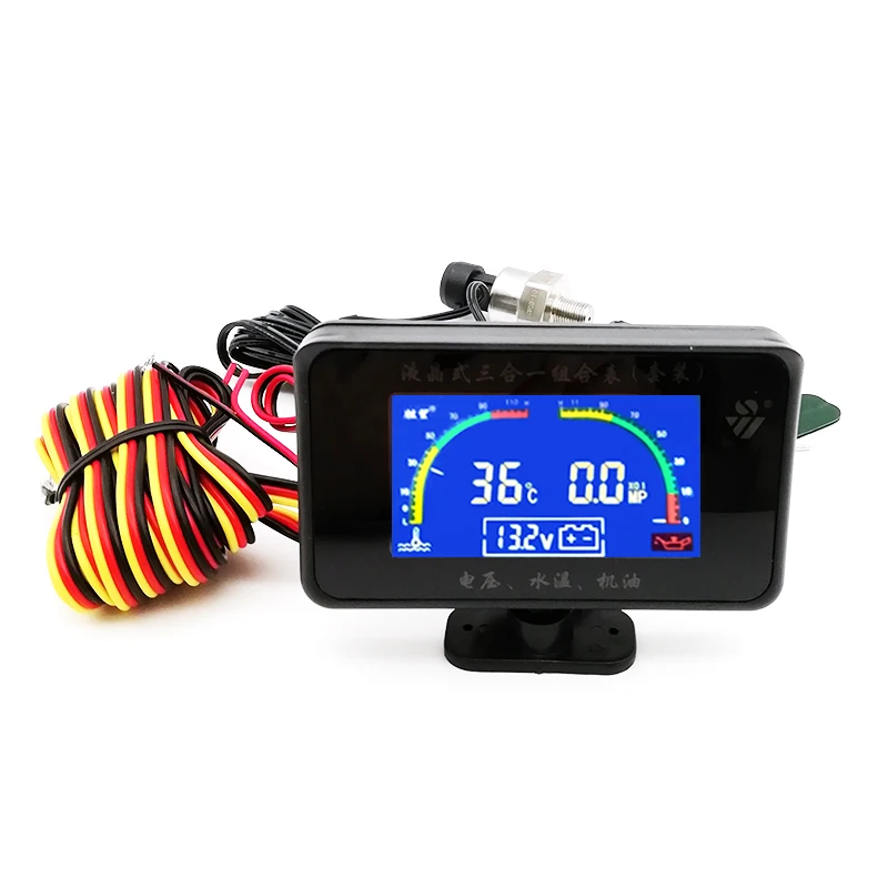 3In1 Car Oil Pressure Gauge 1/8 NPT＋Voltmeter＋Water Temperature Gauge Meter with M10 Sensors