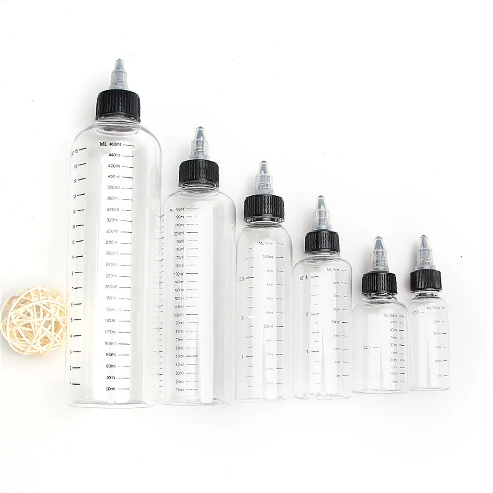 30/60/100/120/250ML Oil Pot with Scale for Oil Liquid Pigment Tip Cap PET Plastic Transparent Empty Containers Sub-bottling