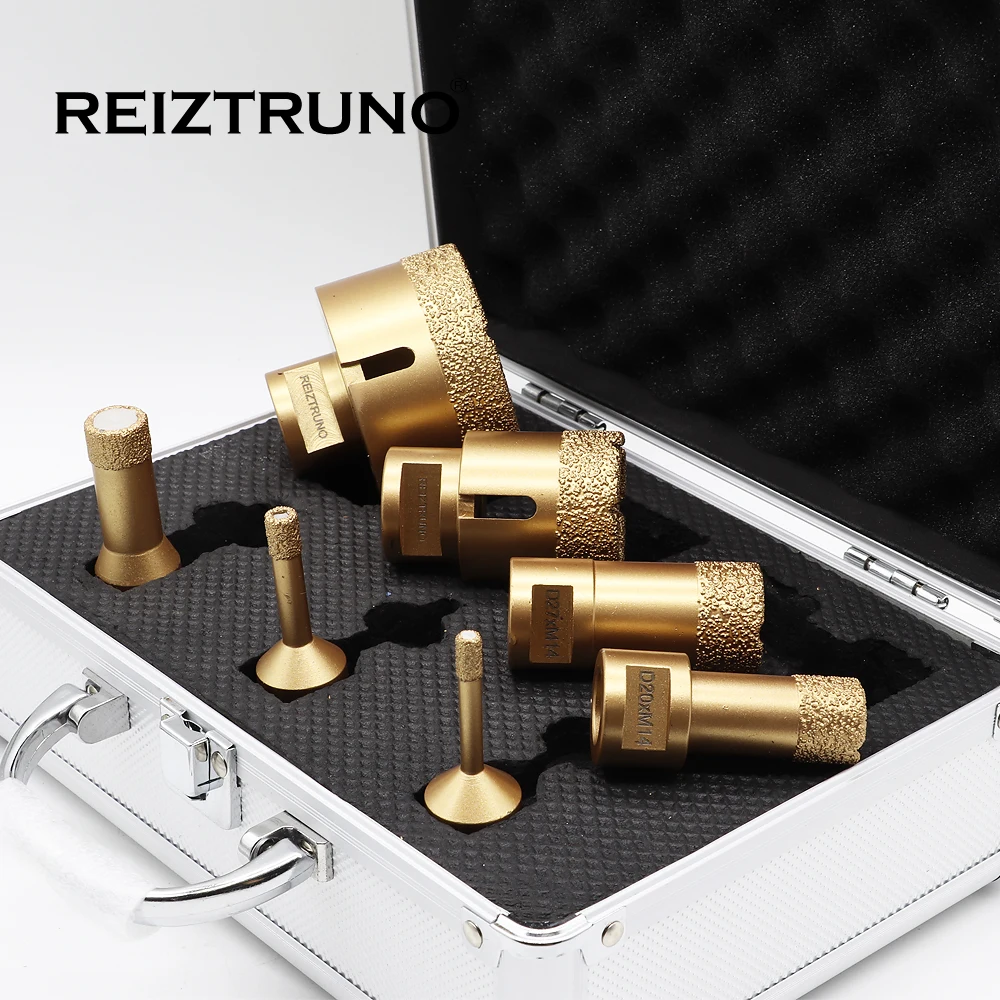 Reiztruno 真空ろうダイヤモンドコアビットキットと M14 糸大理石、花崗岩、 d6/D8/D16/D20/D27/D40/D68-7pcs セット、乾燥または湿潤