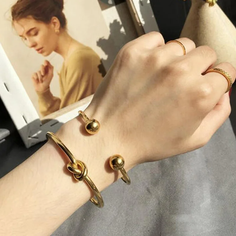 

Charm Ball Cuff Bangle Women Bracelet Stainless Steel Gold Color Stackable Daily fashion Jewelry