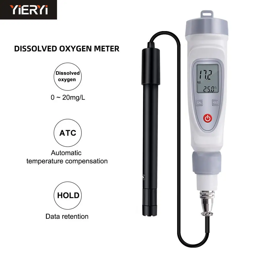 Yieryi-novo Medidor Digital de Oxigênio Dissolvido. Portátil 200 Caneta de Oxigênio Dissolvido Testador de Qualidade da Água.