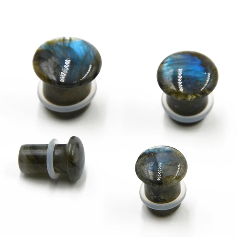 1Pair Natural Labradorite Stone Ear Flesh Tunnel Plugs Double&Single Flared Plug Glow Stone Ear Gauges Expander Ear Piercing