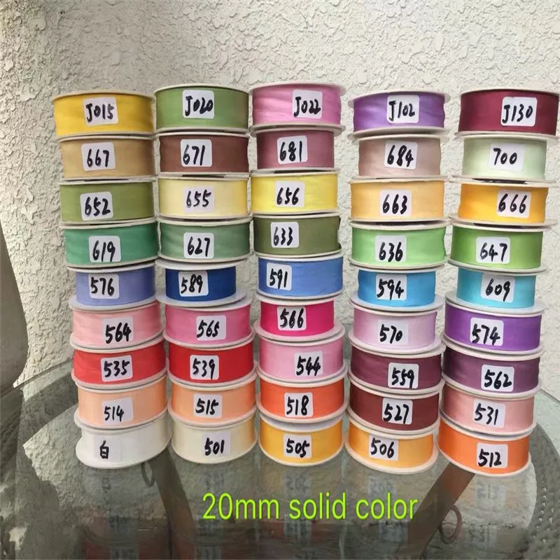 20mm 45solid colors 100% pure silk embroidery ribbon taffeta wedding ribbon ins style silk edge ribbon Anya Ribbon Handcraft