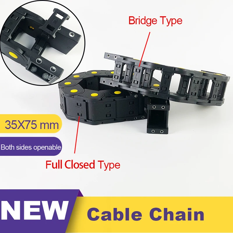 1M 35*75 mm Plastic Cable Drag Chain For CNC Machine Inner Width 35 Inner Height 75 Nylon Towline