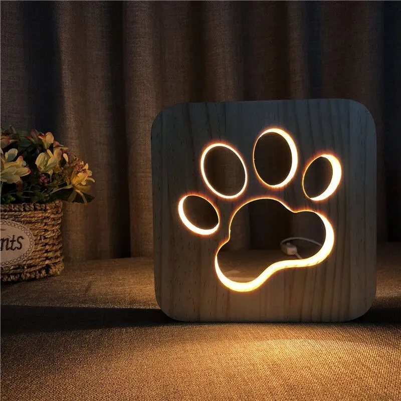 New 3D Night Light Solid Wood Carving LED Night Lights  Hollow Creative Table Lamp 5v 1A USB Charging 3W Power Switch Button