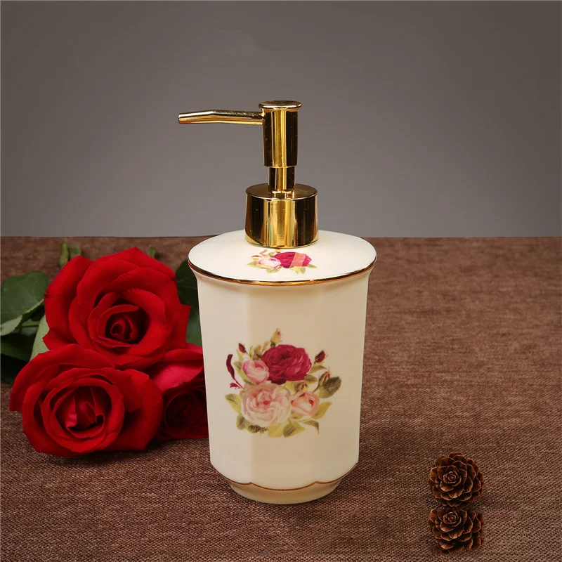 Ceramics Bathroom Sets Liquid Soap Dispenser/Dish Electric Toothbrush Holder/Rack Gargle Cup Wedding Gifts Rose Products New