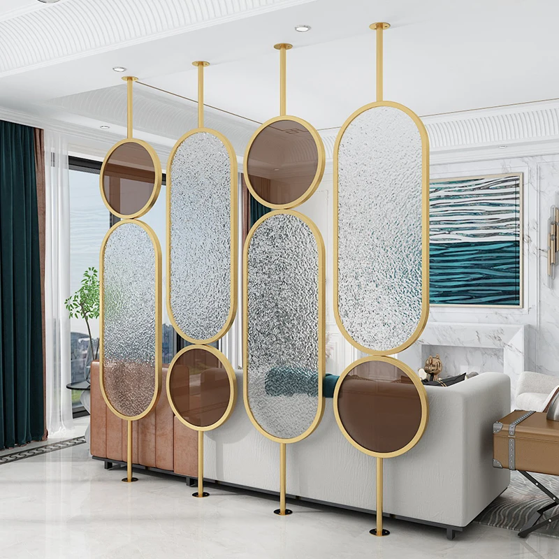 GY Decorative Tempered Glass Partition Wall Living Room Rotatable Hallway Screen Modern Simple Home Bedroom Covering