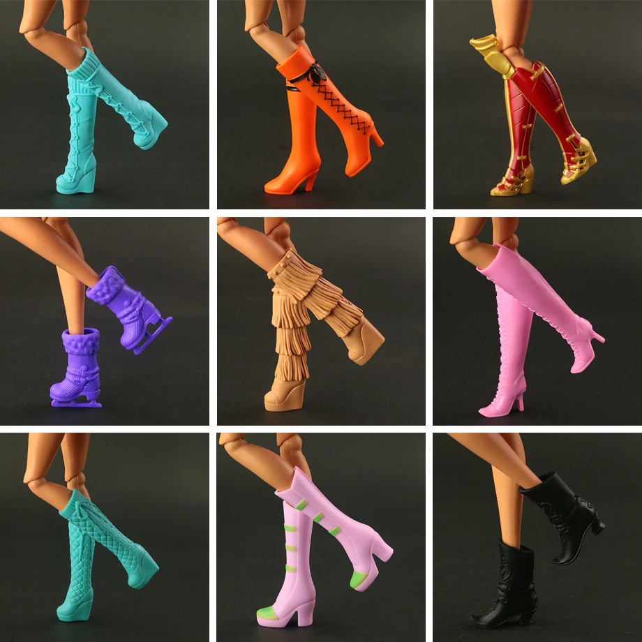 RUHERW 5 Pair / Lot New Original 30 Cm Doll Shoes Mix Style Mix Color Shoes Long Boot For 1/6 Female FR Doll Female