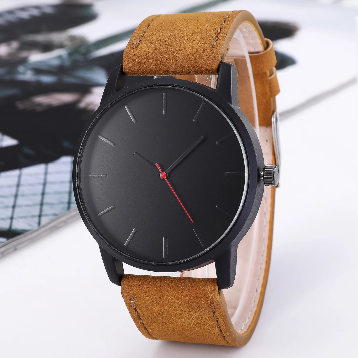 Reloj de cuarzo de alta calidad para hombre, cronógrafo informal y a la moda, con correa de cuero abrasivo, para negocios, 064