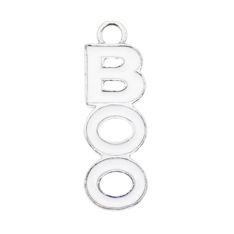 Julie Wang 10PCS Enamel Halloween BOO Charms White Boo Letters Pendants Alloy Bracelet Jewelry Making Accessory