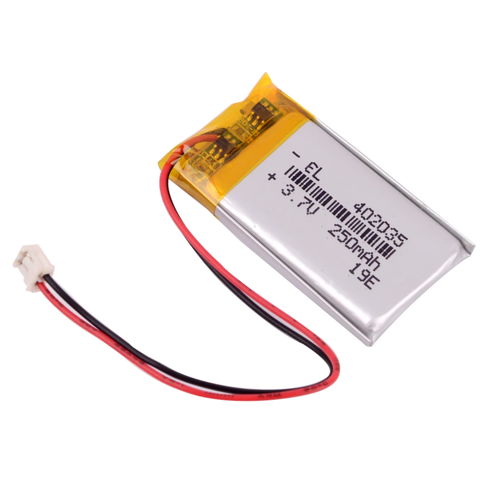 JST 1.5 Mm 2pin 250MAh 402035 แบตเตอรี่ลิเธียมโพลิเมอร์แบตเตอรี่LiPoแบบชาร์จไฟได้สำหรับGPSมือถือMp3 GPSบลูทูธ