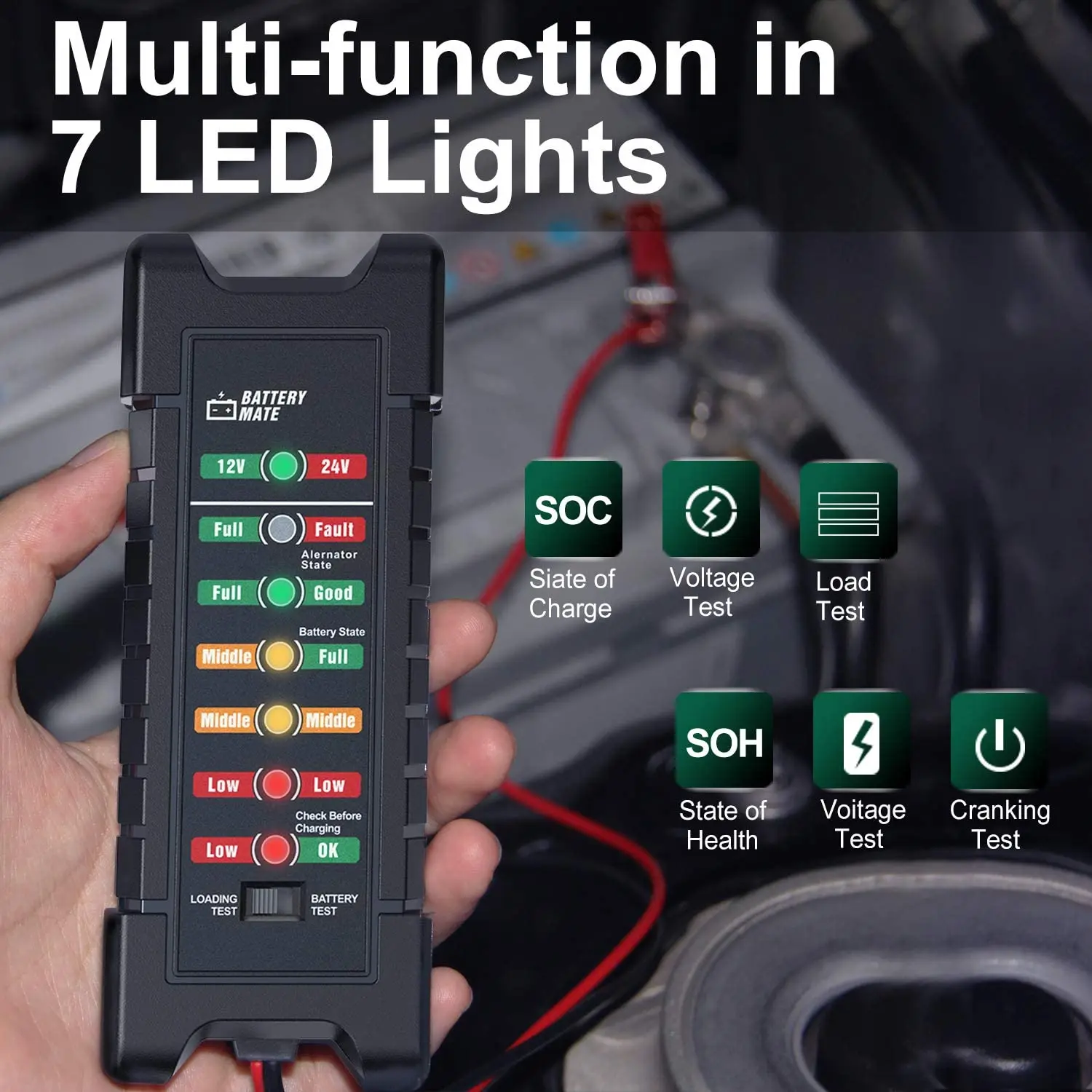 BM410 Tester akumulatora samochodowego 12V 24V korba Test obwodu ładowania alternatora akumulator do pojazdu analizator narzędzia diagnostyczne dla