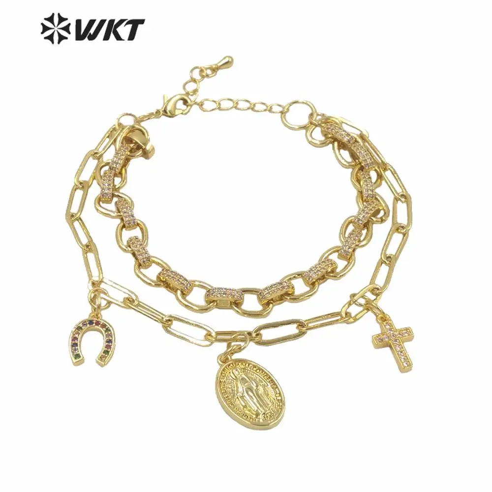 

WT-MB118 Amazing women gold electroplated roll link chain bracelet fashion trendy tiny charm religous bracelets seastar bracelet