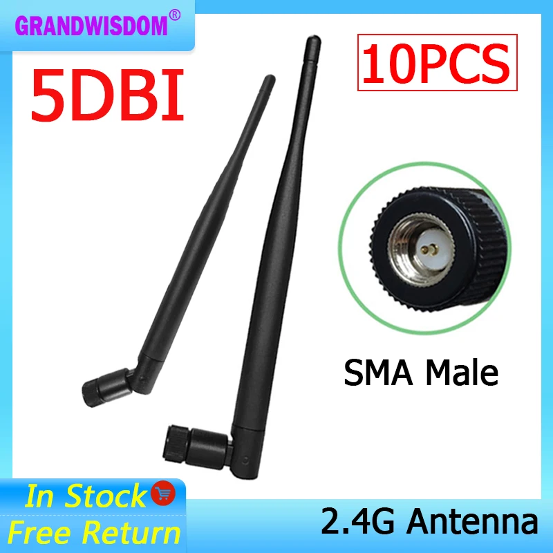 Grandwisdom 10 stücke 2,4G antenne 5dbi sma männlichen wlan wifi 2,4 ghz antene pbx iot modul router signal empfänger antena high gain